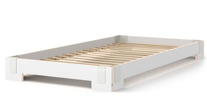 Tagedieb Stacking Bed, 100 x 200 cm, White, With rollable slatted base