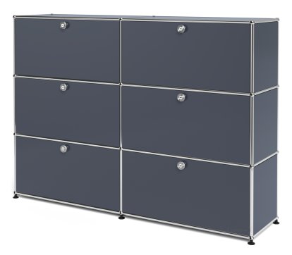 USM Haller Highboard L, Customizable, Anthracite RAL 7016, With 2 drop-down doors, With 2 drop-down doors, With 2 drop-down doors
