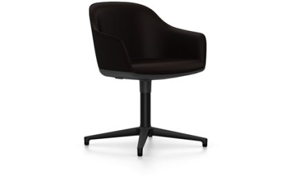 Softshell Armchair with Four Star Base, Aluminum base powder coated basic dark, Plano, Brown, Glides for carpets