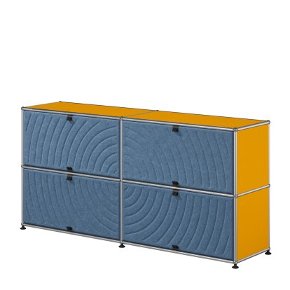 USM Haller Sideboard L with four USM Haller Soft Panels, round, Golden yellow RAL 1004, Blue