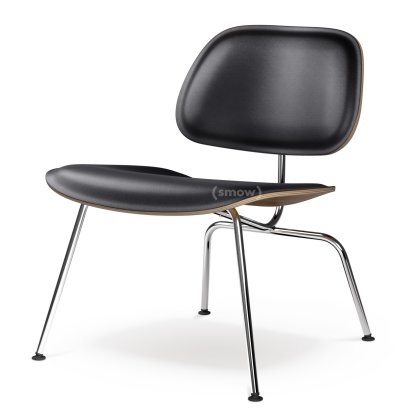 Plywood Group LCM / LCM Leather Chair, Walnut with black pigmentation, seat leather nero, Polished chrome
