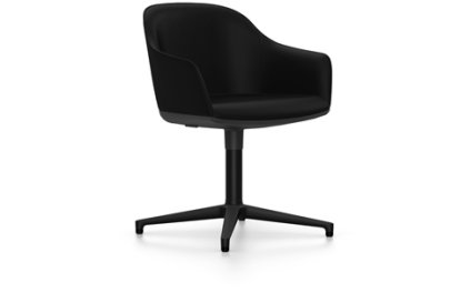 Softshell Armchair with Four Star Base, Aluminum base powder coated basic dark, Plano, Nero, Felt pads for hard floor surfaces