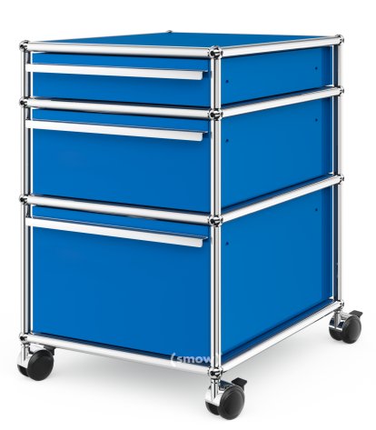 USM Haller Mobile Pedestal with 3 Drawers Type 2 (with Counterbalance), No locks, Gentian blue RAL 5010