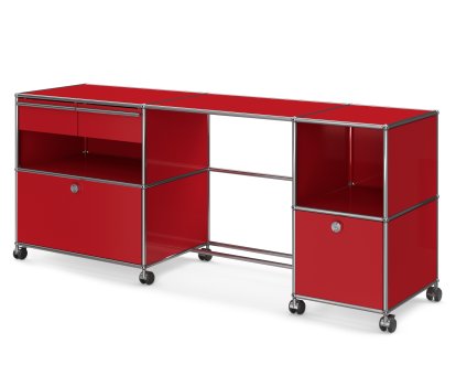 USM Haller Desktop Type 3, USM ruby red, Soft castors for hard floor surfaces