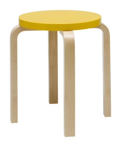 Stool E60, Seat lacquered yellow, Legs birch clear varnished