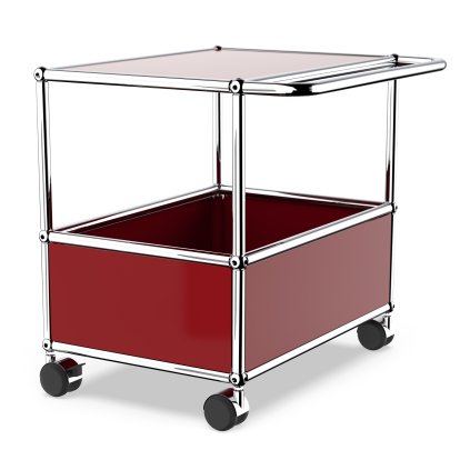 USM Haller Bar Table, With bars, USM ruby red, Soft castors for hard floor surfaces