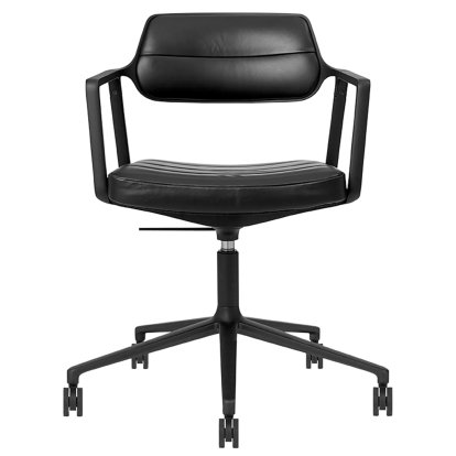 Swivel 453+ Chair, Black powder coated, Wheeled based, Black leather