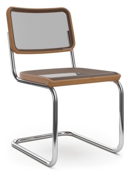 S 32 / S 32 N Cantilever Chair, Stretched synthetic netting, Cherry stained beech, No glides