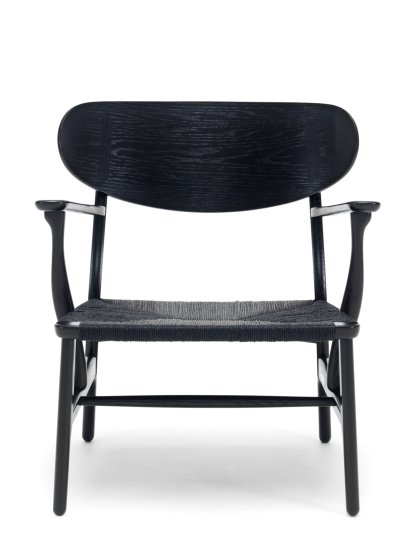 CH22 Lounge Chair, Black lacquered oak, black paper yarn
