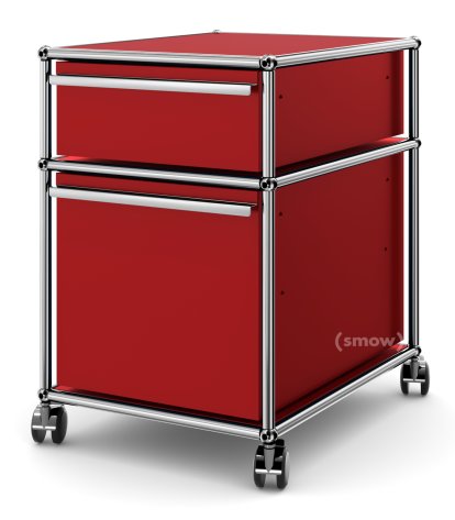 USM Haller Mobile Pedestal with Hanging File Basket, No locks, USM ruby red