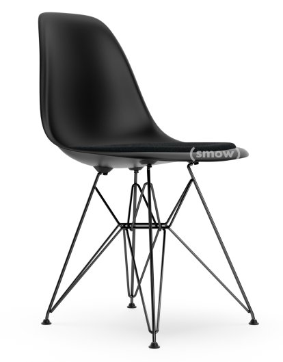 Eames Plastic Side Chair DSR, Deep black, With seat upholstery, Nero, Standard version - 43 cm, Coated basic dark