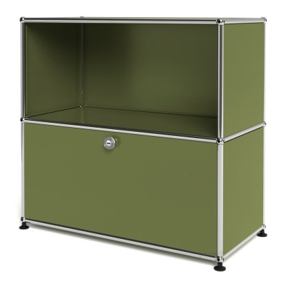 USM Haller Sideboard M, Customizable, Olive green RAL 6003, Open, With drop-down door