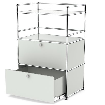 USM Haller Bar Highboard, Light grey RAL 7035, With drop-down door and extension door (incl. metal box insert)