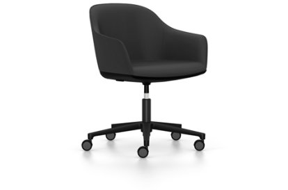 Softshell Armchair with five star base, Aluminum base powder coated basic dark, Plano, Dark grey, Hard castors for carpets