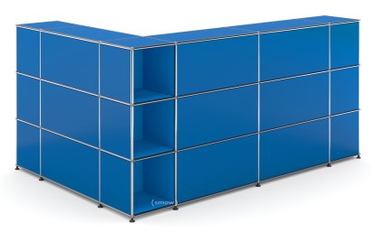 USM Haller Counter Type 4, Gentian blue RAL 5010, Corner open