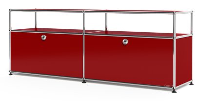 USM Haller Lowboard L with Extension, Customizable, USM ruby red, With 2 drop-down doors, Without cable entry hole