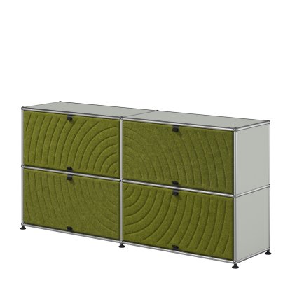 USM Haller Sideboard L with four USM Haller Soft Panels, round, Light grey RAL 7035, Green