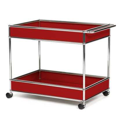 USM Haller Bar Trolley Type II with panelling, USM ruby red, Soft castors for hard floor surfaces