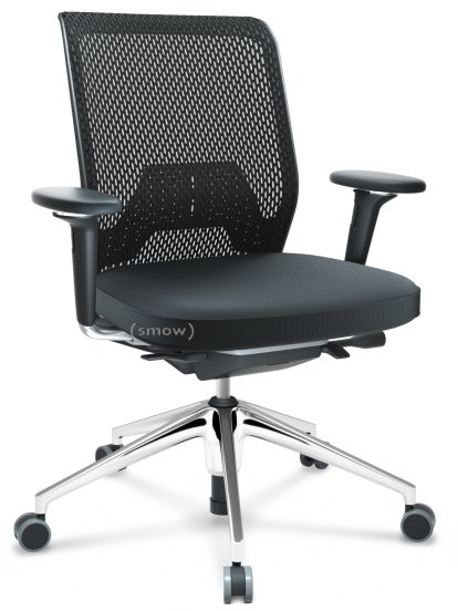 ID Mesh, FlowMotion-with tilt mechanism, with seat depth adjustment, With 3D-armrests, 5 star foot, polished aluminium, Basic dark, Silk mesh seat cover, diamond mesh back, Nero, Hard castors for carpets