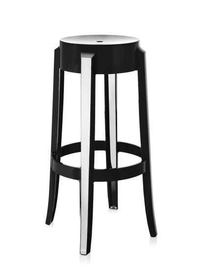 Charles Ghost Stool, Base 46 x Seat 29 x Height 75, Opaque, Polished black