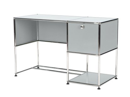 USM Haller Home Office Desk, USM matte silver, With cable entry hole, bottom left