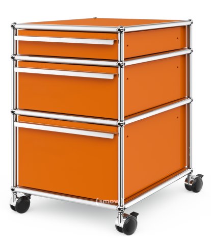 USM Haller Mobile Pedestal with 3 Drawers Type 2 (with Counterbalance), No locks, Pure orange RAL 2004