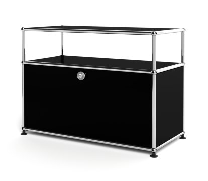 USM Haller Lowboard M with Extension, Customizable, Graphite black RAL 9011, With drop-down door, Without cable entry hole