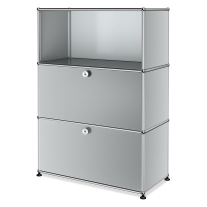 USM Haller Highboard M, Customizable, Light grey RAL 7035, Open, With drop-down door, With drop-down door