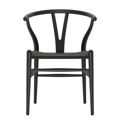 CH24 Wishbone Chair, Black lacquered oak, Black mesh