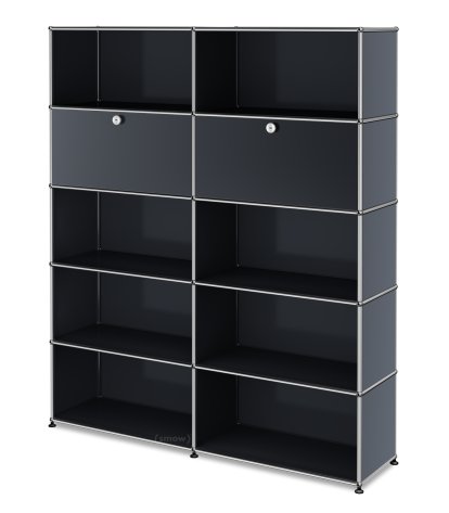 USM Haller Storage Unit L, Customizable, Anthracite RAL 7016, With 2 drop-down doors, Open, Open, Open