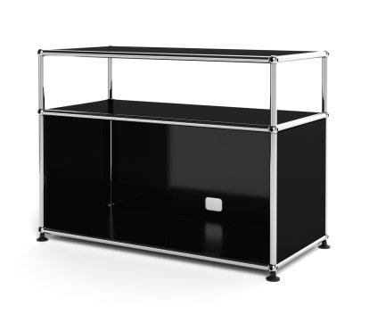 USM Haller Lowboard M with Extension, Customizable, Graphite black RAL 9011, With drop-down door, With cable entry hole bottom centre