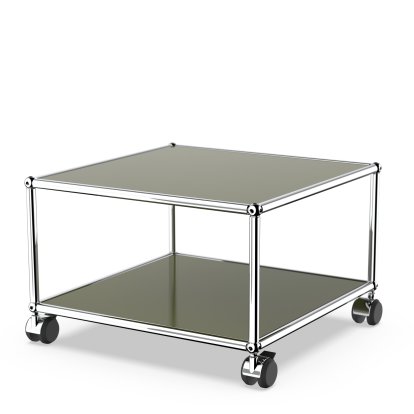 USM Haller Side Table with Castors, Olive green RAL 6003, Hard castors for carpets