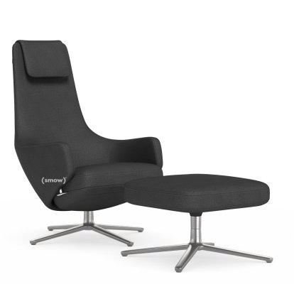 Repos Lounge Chair, Chair Repos & Ottoman, Fabric Dumet carbon/black, 40 cm, Polished