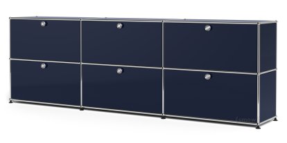 USM Haller Sideboard XL, Customizable, Steel blue RAL 5011, With 3 drop-down doors, With 3 drop-down doors