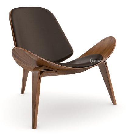 CH07 Shell Chair, Lacquered walnut, Leather brown