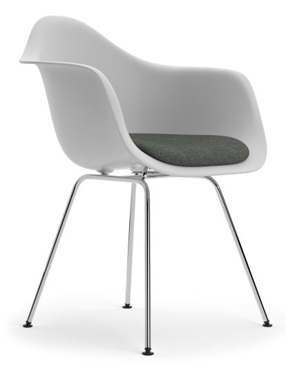 Eames Plastic Armchair DAX, Cotton white, With seat upholstery, Nero / ivory, Standard version - 43 cm, Chrome-plated