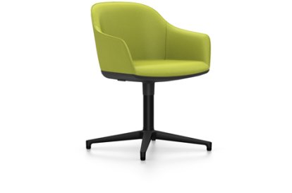 Softshell Armchair with Four Star Base, Aluminum base powder coated basic dark, Plano, Avocado, Glides for carpets