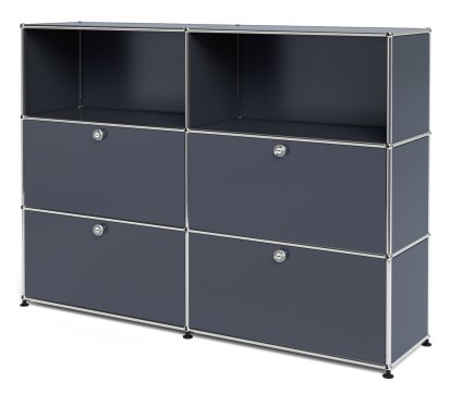 USM Haller Highboard L, Customizable, Anthracite RAL 7016, Open, With 2 drop-down doors, With 2 drop-down doors