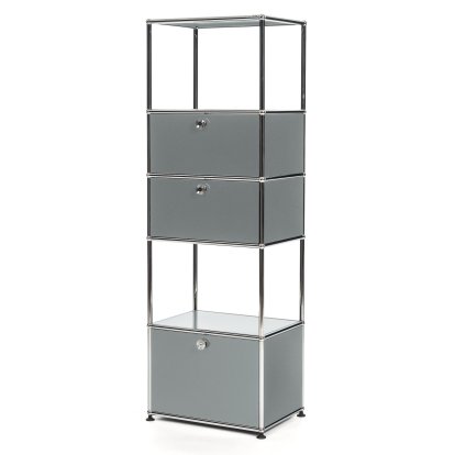 USM Haller Living Room Shelf M Type 2, Mid grey RAL 7005, With 2 drop-down doors and 1 ecxtension door (incl. metal box insert)