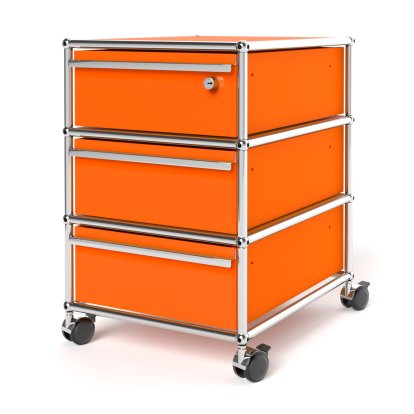 USM Haller Mobile Pedestal with 3 Drawers Type 1 (with Counterbalance), Top drawer with lock, Pure orange RAL 2004