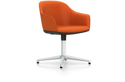 Softshell Armchair with Four Star Base, Aluminium polished, Plano, Orange, Felt pads for hard floor surfaces
