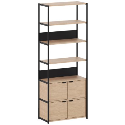 Unit Shelf Wood, 215 cm , 2 x double doors, Oak / Graphite Black