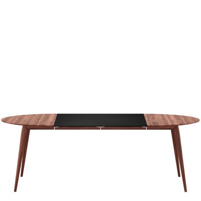 PLAYdinner Round Table, Oiled walnut, L 120-220 cm, MDF black