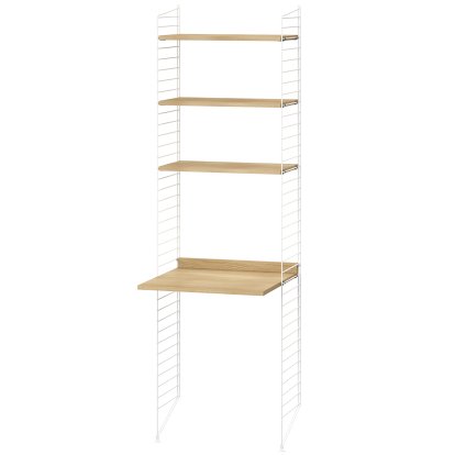 String System Floor Shelf with Desk, Shelves oak, panels white
