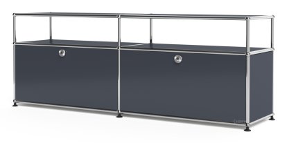 USM Haller Lowboard L with Extension, Customizable, Anthracite RAL 7016, With 2 drop-down doors, With cable entry hole bottom centre