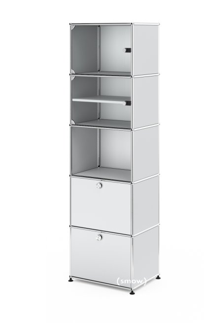USM Haller Vitrine, H 179 x W 53 x D 38 cm, USM matte silver, No locks