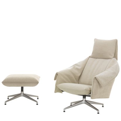 Bascule High-Back Lounge Armchair with four-star base, With Ottoman, Fabric Iroko 2, cream, 43 cm, Aluminium blasted