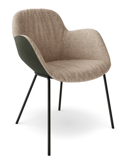Sheru Armchair, Fabric Gaia quartz, Vintage leather fango, Matt black powder-coated