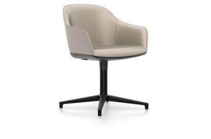 Softshell Armchair with Four Star Base, Aluminum base powder coated basic dark, Leather (Standard), Sand, Felt pads for hard floor surfaces