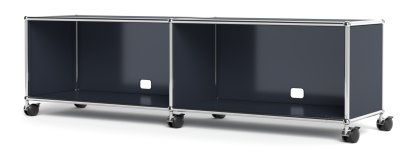 USM Haller TV-/HiFi-Lowboard, Customizable, Anthracite RAL 7016, With 2 drop-down doors, With cable entry hole bottom centre